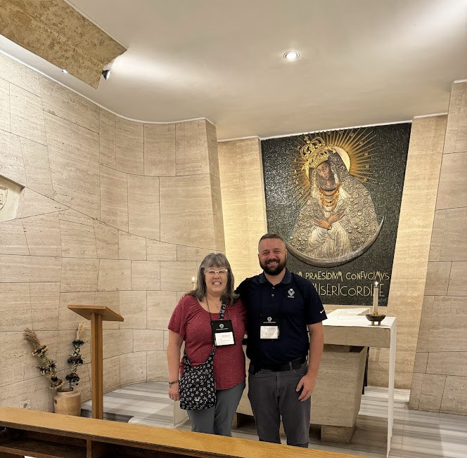 Luke and Barb in a chapel at St. Peter&#039;s in Rome where our pilgrimage group had Mass.