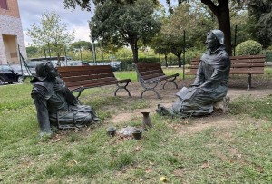 A representation of St. Clare and St. Francis sharing a lunch near the Portiuncula church in Assisi.